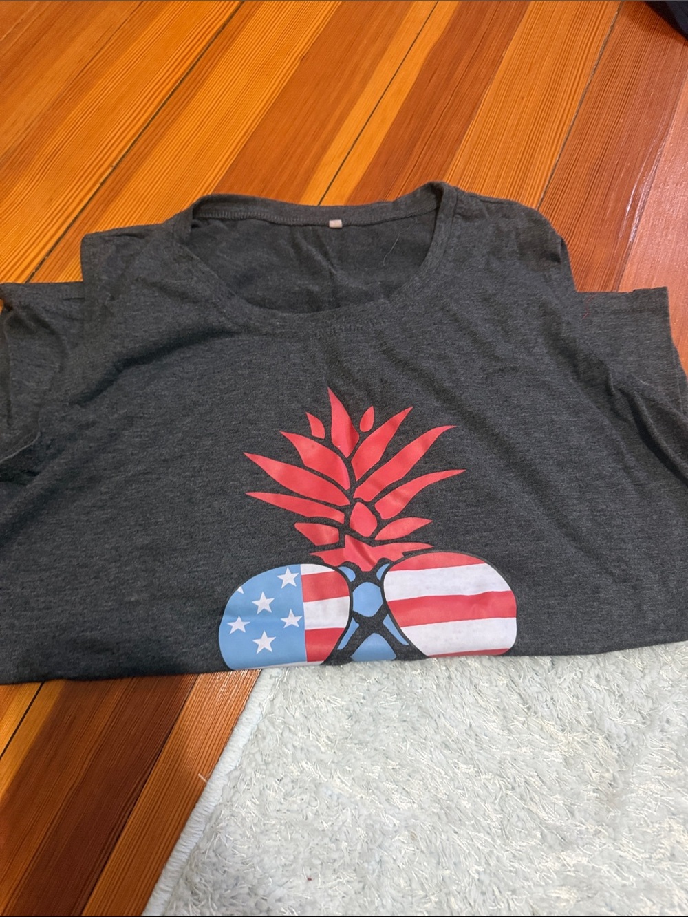 Charcoal Graphic Pineapple Tee with American Flag Accents